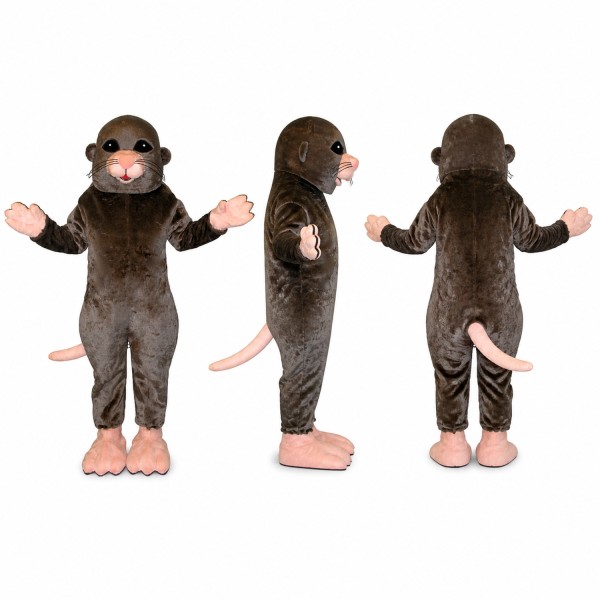 Rat Mascot Costume in Dark Gray with Pink Feet and Tail Adult