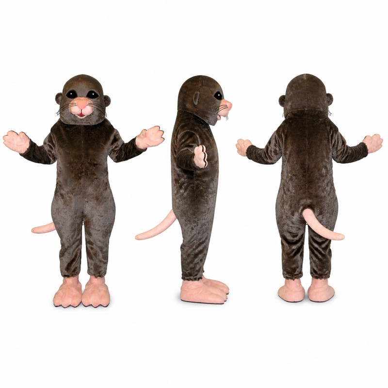 Rat Mascot Costume in Dark Gray with Pink Feet and Tail Adult