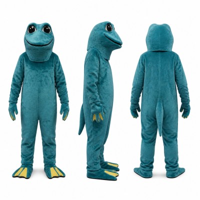 Frog Mascot Costume in Teal Blue with Yellow Toes Adult