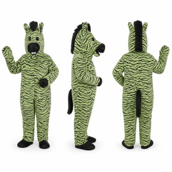 Zebra Mascot Costume in Green with Black Stripes Adult