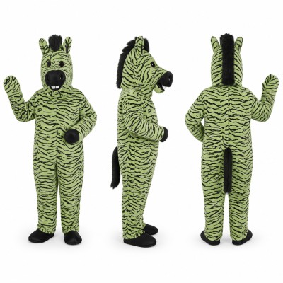 Zebra Mascot Costume in Green with Black Stripes Adult