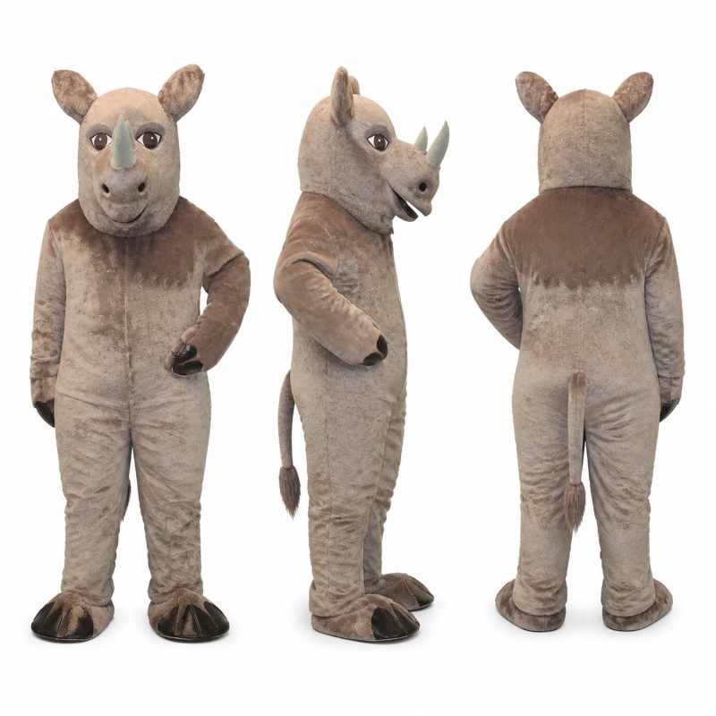 Rhinoceros Mascot Costume in Gray with Large Horn Adult