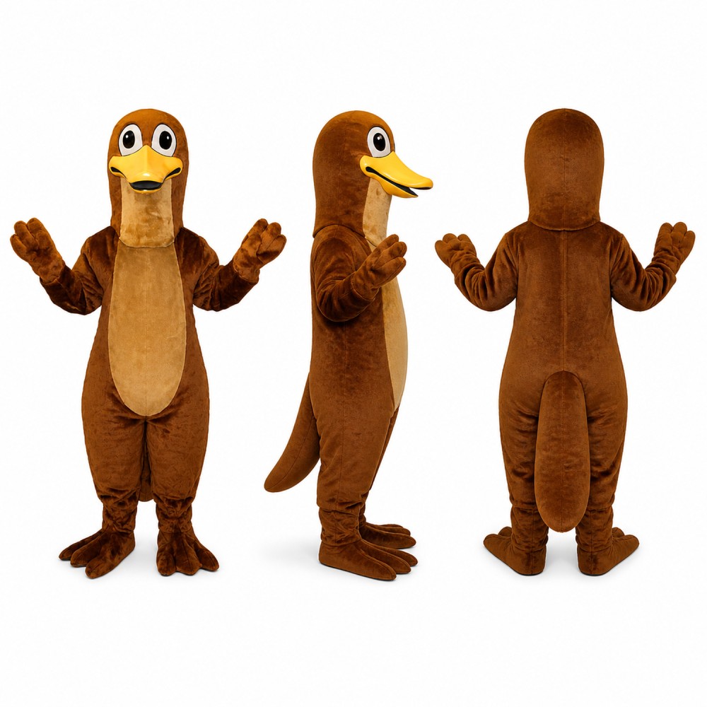 Platypus Mascot Costume in Brown with Duck Bill Adult Platypus Mascot Costume in Brown with Duck Bill Adult
