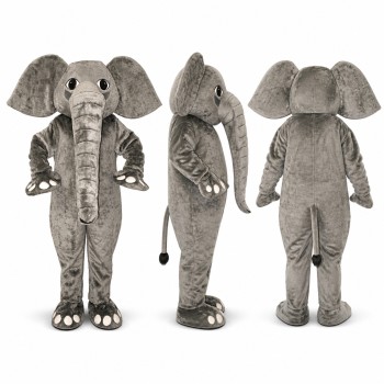 Elephant Mascot Costume in Gray with Large Ears and Trunk Adult