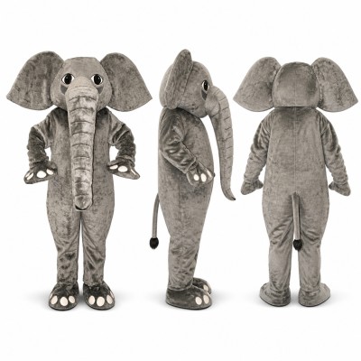 Elephant Mascot Costume in Gray with Large Ears and Trunk Adult