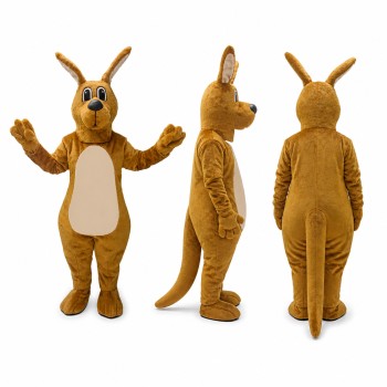 Kangaroo Mascot Costume in Golden Brown with Blue Nose Adult