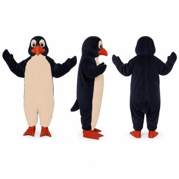 Penguin Mascot Costume in Black and Cream with Red Feet Adult