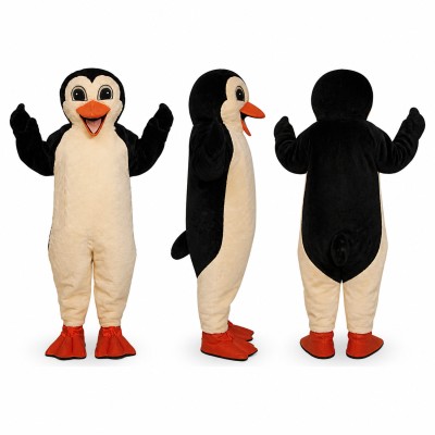 Penguin Mascot Costume in Black and Cream with Orange Beak Adult