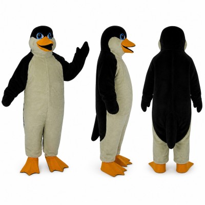 Penguin Mascot Costume in Black and Gray with Orange Feet Adult