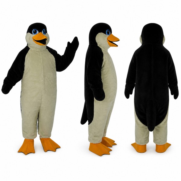 Penguin Mascot Costume in Black and Gray with Orange Feet Adult