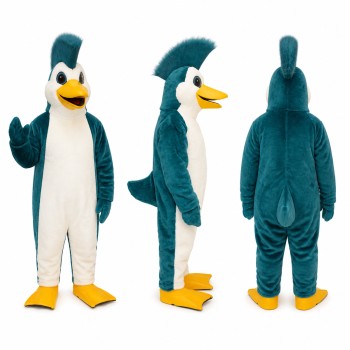 Penguin Mascot Costume in Teal and White with Tall Crest Adult