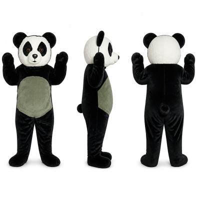 Panda Mascot Costume in Black and White with Gray Belly Adult
