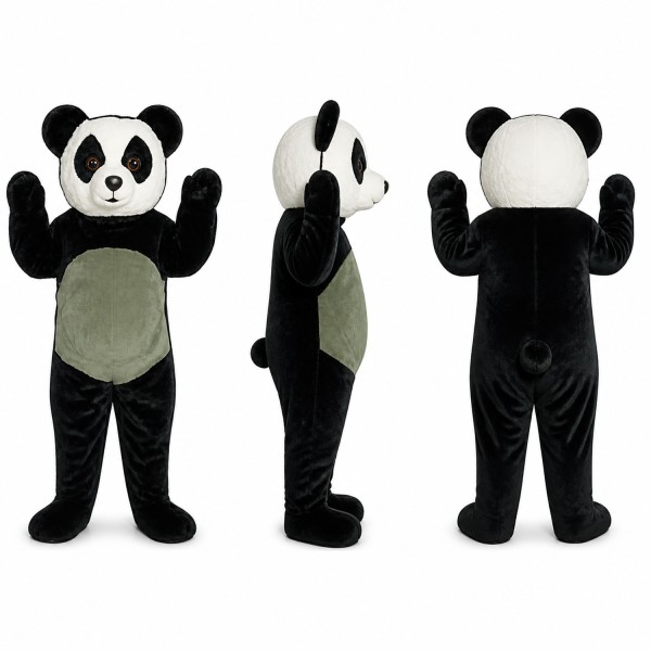 Panda Mascot Costume in Black and White with Gray Belly Adult