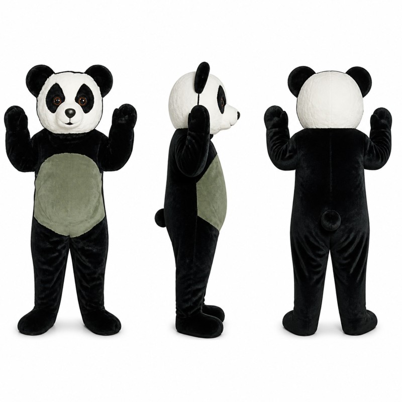 Panda Mascot Costume in Black and White with Gray Belly Adult