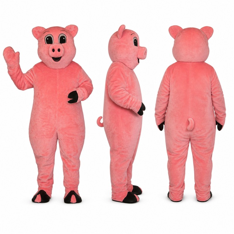 Pig Mascot Costume in Pink with Black Hooves Adult