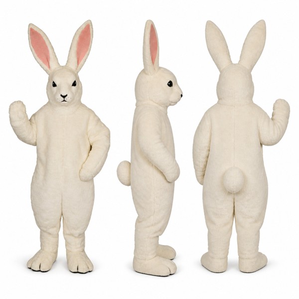 Rabbit Mascot Costume in White with Pink Ears Adult