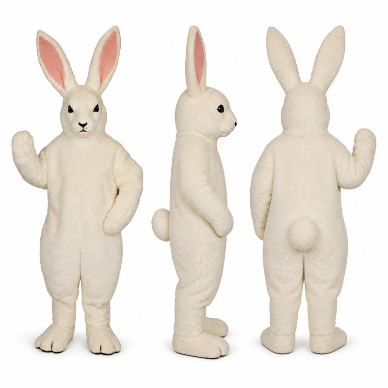 Rabbit Mascot Costume in White with Pink Ears Adult