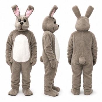 Rabbit Mascot Costume in Gray with White Belly Adult