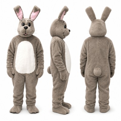 Rabbit Mascot Costume in Gray with White Belly Adult