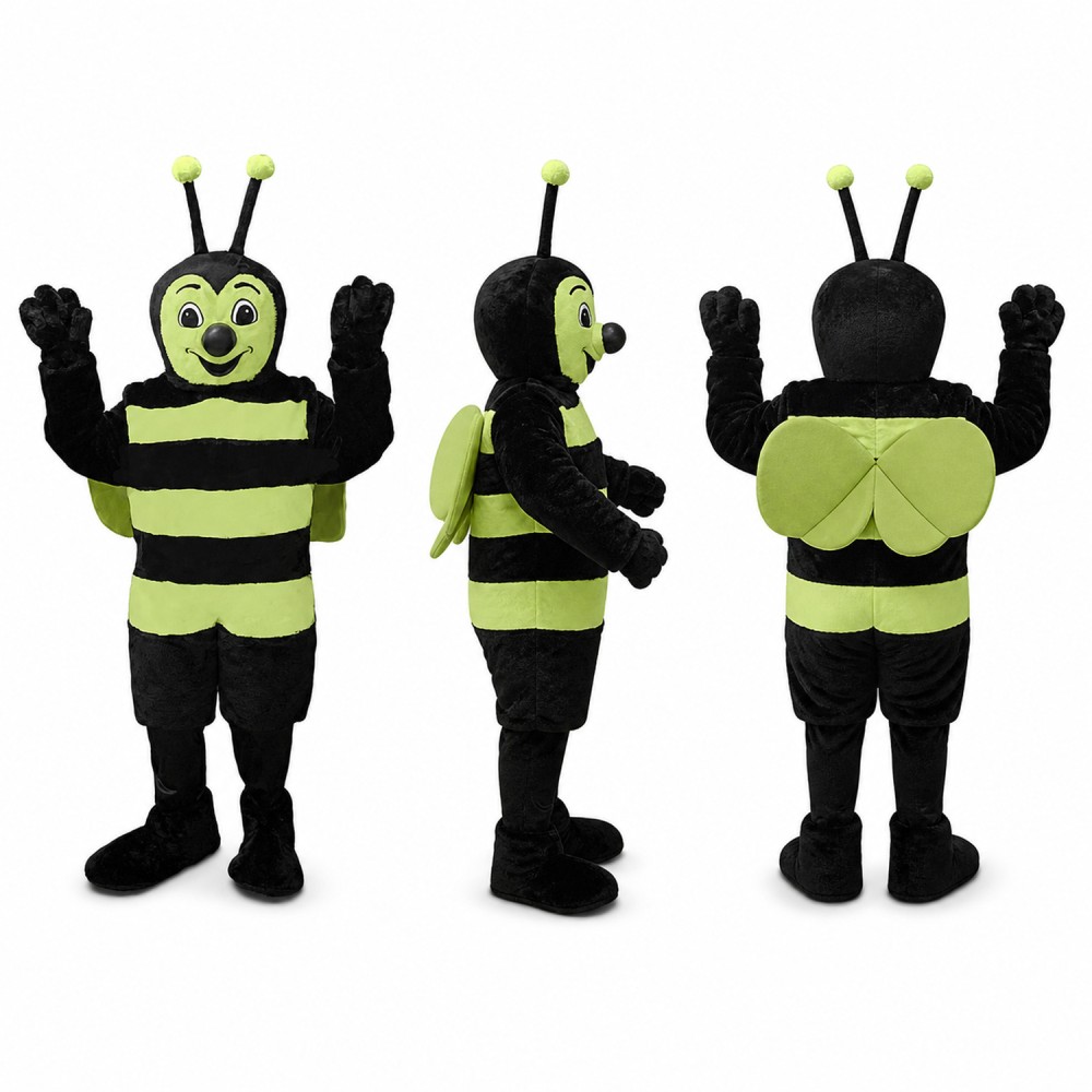 Bee Mascot Costume in Black and Green with Antennae Adult