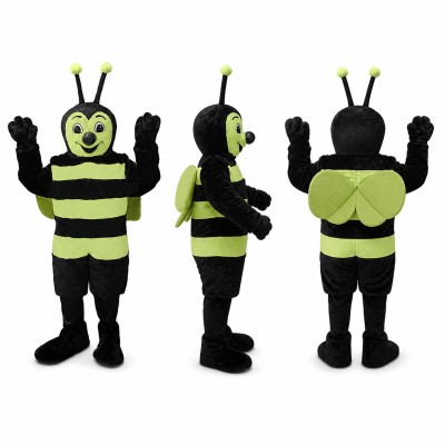 Bee Mascot Costume in Black and Green with Antennae Adult