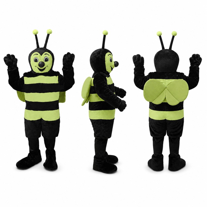 Bee Mascot Costume in Black and Green with Antennae Adult