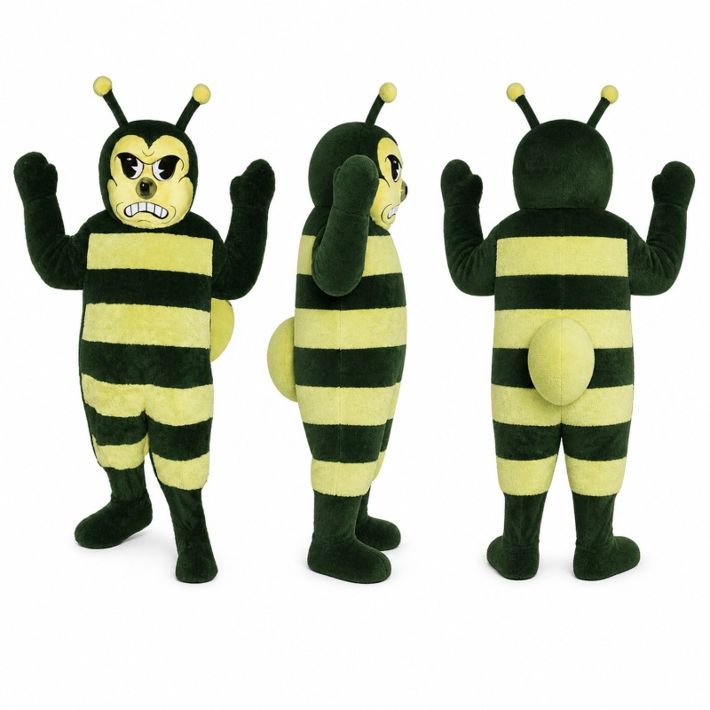 Bee Mascot Costume in Black and Lime Green with Antennae Adult