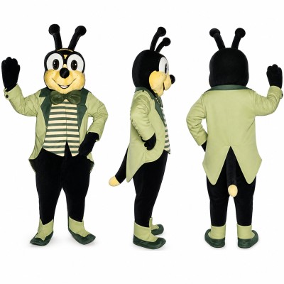 Bee Gentleman Mascot Costume in Green Jacket with Striped Vest Adult