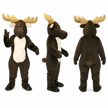 Moose Mascot Costume in Dark Brown with Tan Antlers Adult