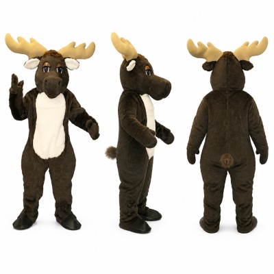 Moose Mascot Costume in Dark Brown with Tan Antlers Adult