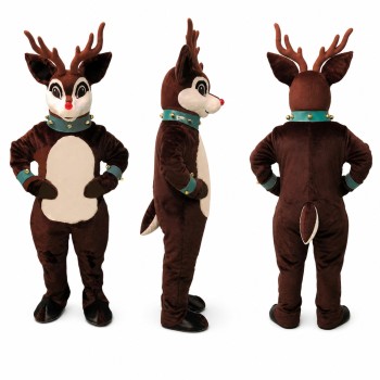 Reindeer Mascot Costume in Dark Brown with Cream Belly Adult