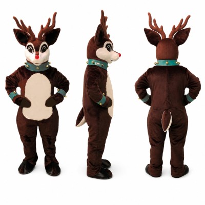 Reindeer Mascot Costume in Dark Brown with Cream Belly Adult