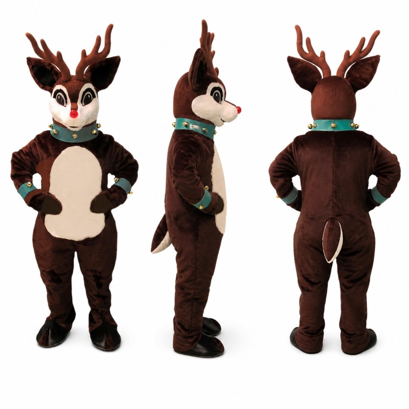Reindeer Mascot Costume in Dark Brown with Cream Belly Adult