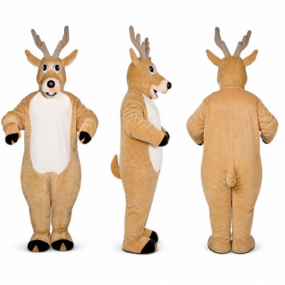 Reindeer Mascot Costume in Tan with Cream Belly and Antlers Adult