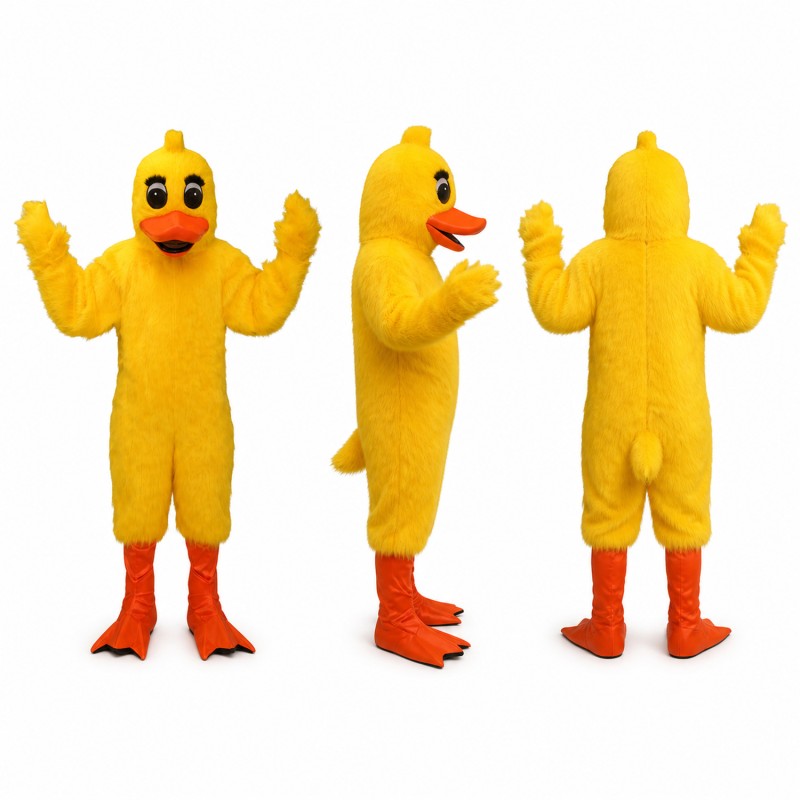 Duck Mascot Costume in Yellow with Red Orange Feet Adult