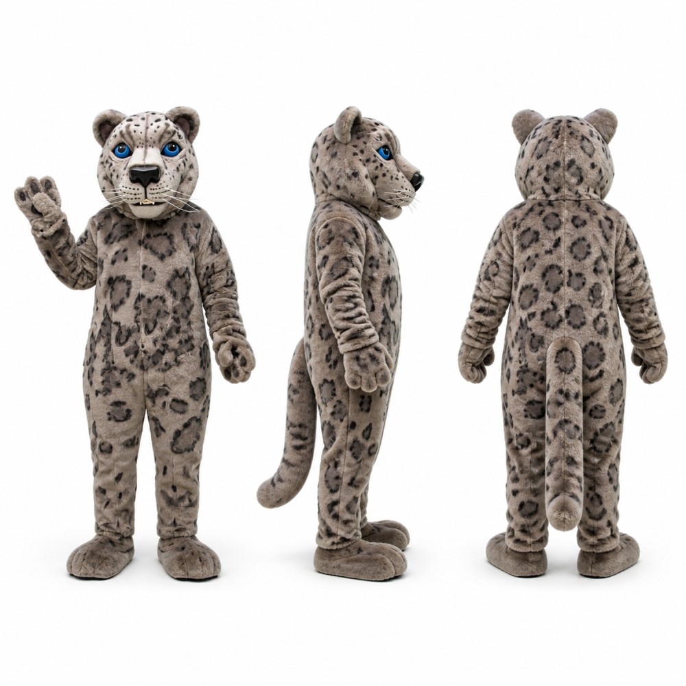Snow Leopard Mascot Costume in Gray with Dark Spots Adult Snow Leopard Mascot Costume in Gray with Dark Spots Adult