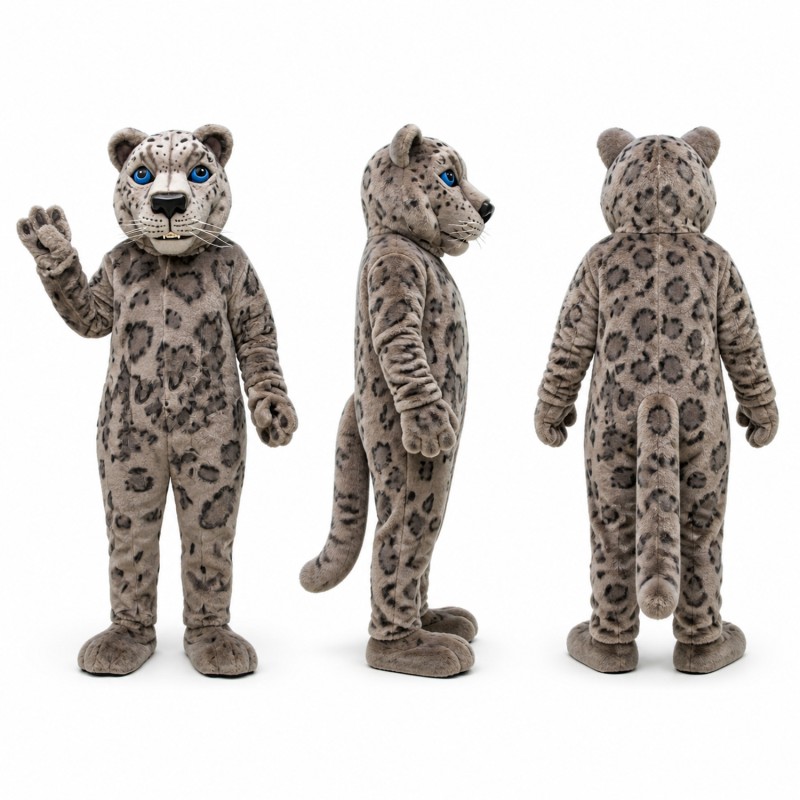 Snow Leopard Mascot Costume in Gray with Dark Spots Adult