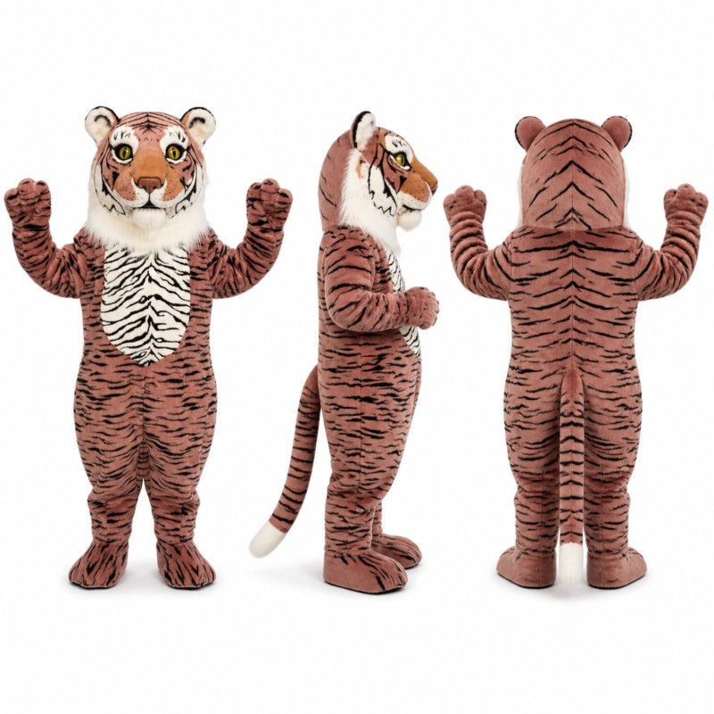 White Tiger Mascot Costume with Pale Pink Stripes Adult