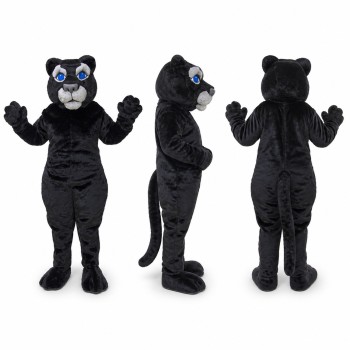 Panther Mascot Costume in Black with Blue Eyes Adult