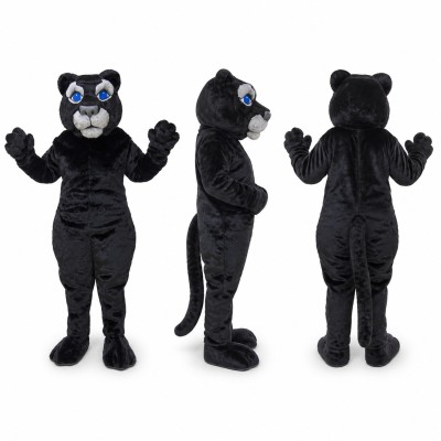 Panther Mascot Costume in Black with Blue Eyes Adult