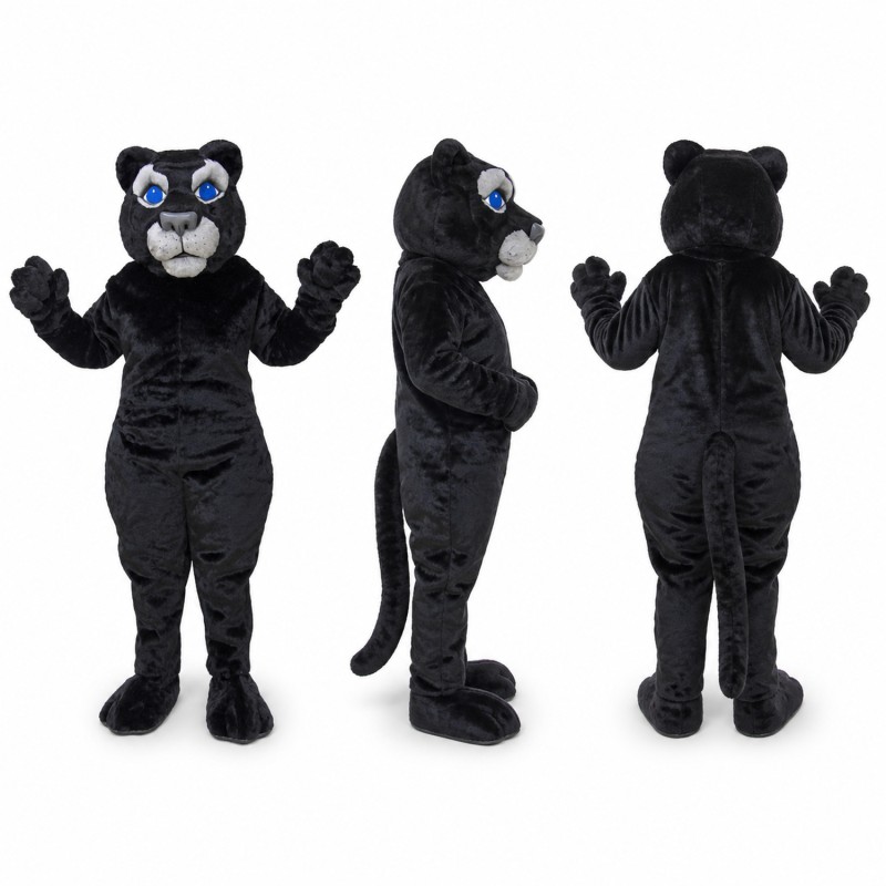 Panther Mascot Costume in Black with Blue Eyes Adult
