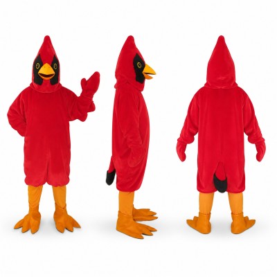 Cardinal Mascot Costume in Red with Black Face Adult