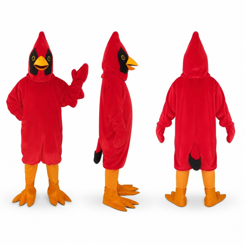 Cardinal Mascot Costume in Red with Black Face Adult