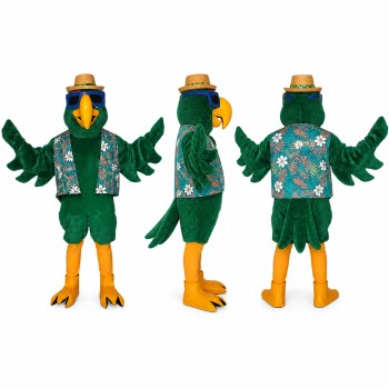Parrot Mascot Costume in Green with Patterned Vest and Hat Adult