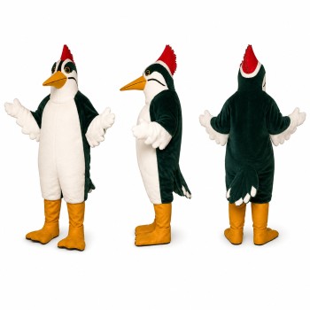 Woodpecker Mascot Costume in Black and White with Red Crest Adult