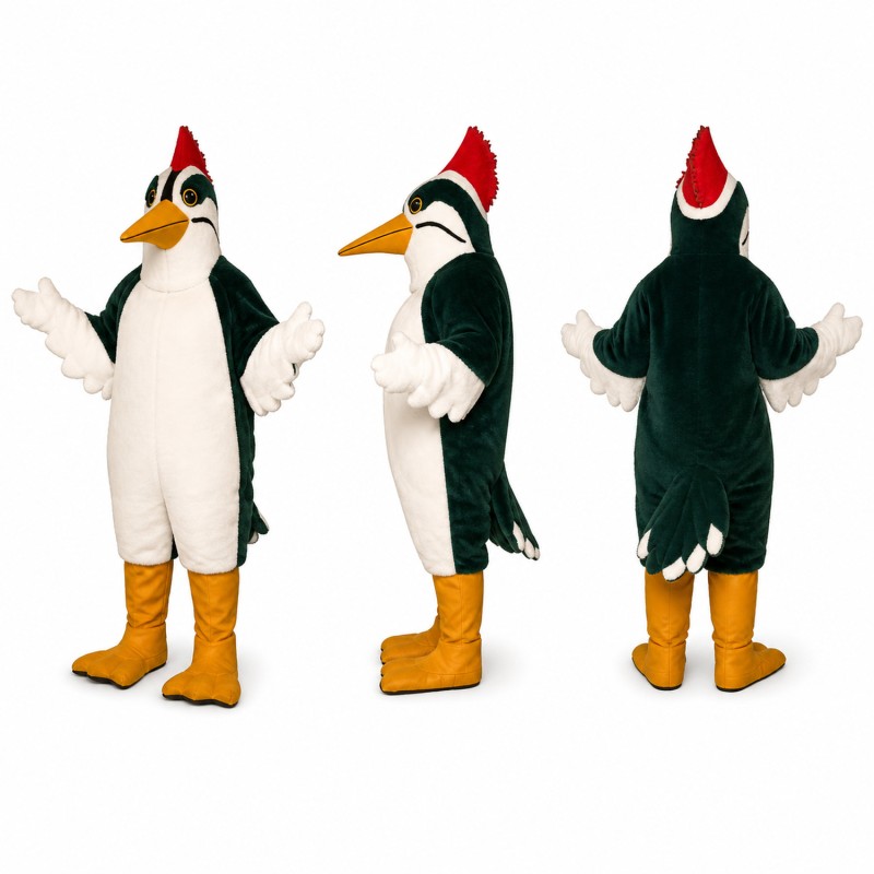 Woodpecker Mascot Costume in Black and White with Red Crest Adult