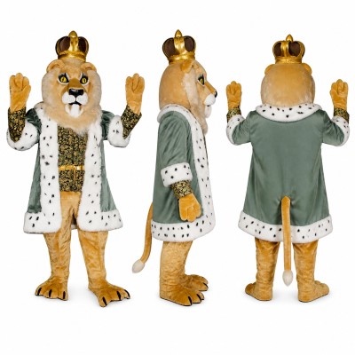Royal Lion Mascot Costume with Crown and White Robe Adult