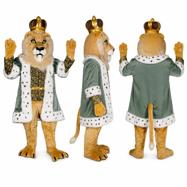Royal Lion Mascot Costume with Crown and White Robe Adult