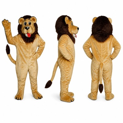 Lion Mascot Costume in Tan with Dark Red Mane Adult