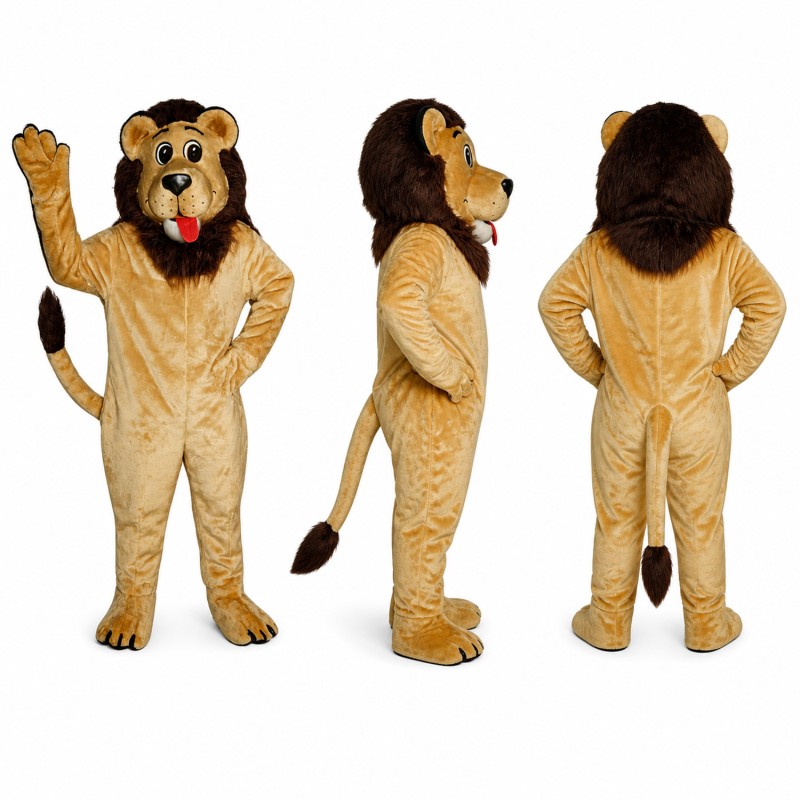 Lion Mascot Costume in Tan with Dark Red Mane Adult